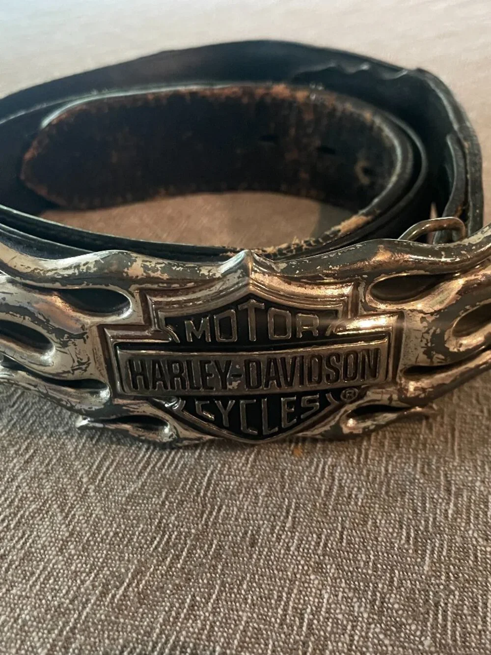 Harley-Davidson Men's Western Black Leather Belt Flame Buckle Logo 38